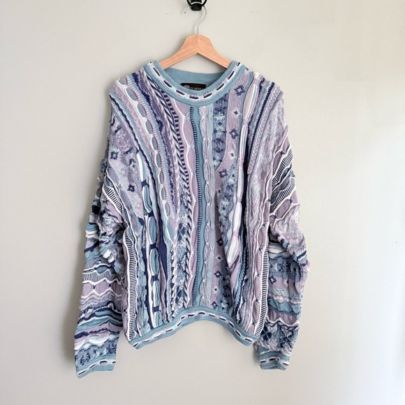 Vtg 90s Tundra 3D knit sweater blue purple size large - Picture 1 of 5